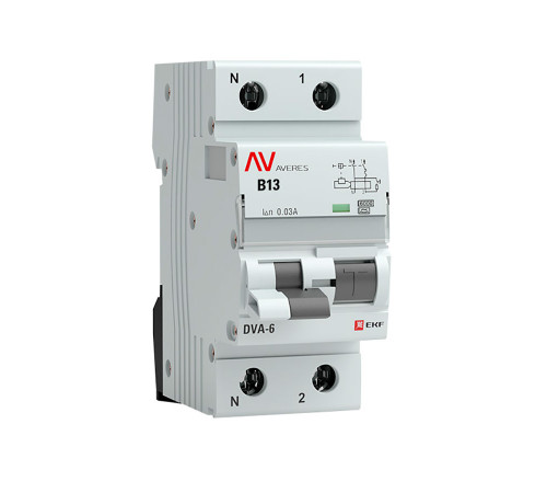 Дифференциальный автомат DVA-6 1P+N 13А (B) 30мА (A) 6кА EKF AVERES rcbo6-1pn-13B-30-a-av