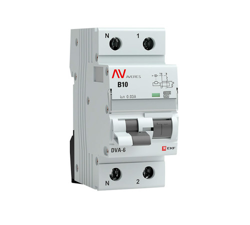 Дифференциальный автомат DVA-6 1P+N 10А (B) 30мА (A) 6кА EKF AVERES rcbo6-1pn-10B-30-a-av