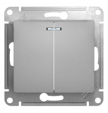 Выключатель двухклавишный Schneider Electric Glossa 10A 250V с подсветкой алюминий GSL000353