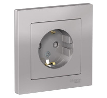 Розетка 2К+З Schneider Electric AtlasDesign 16A 250V со шторками алюминий ATN000344